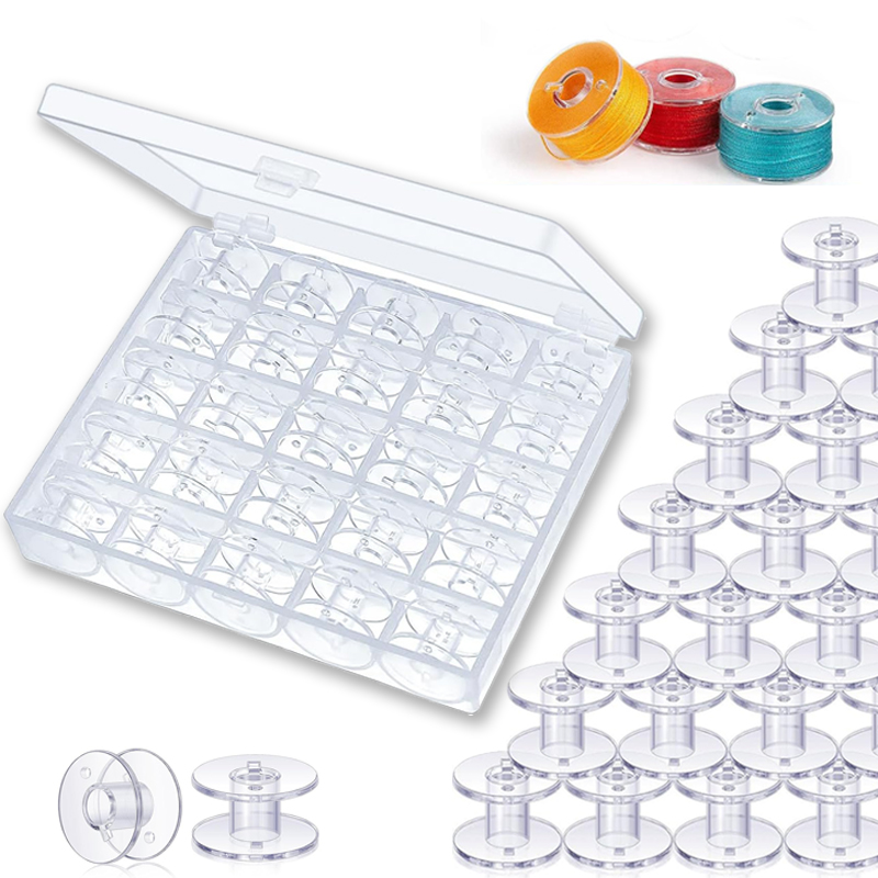Sewing Gauge Ruler - 25 ชิ้นจักรเย็บผ้าบ้านด้ายด้านล่าง Bobbin ชุดอุปกรณ์เย็บผ้าพลาสติกใส Spools พร้อมกล่องเก็บสําหรับ