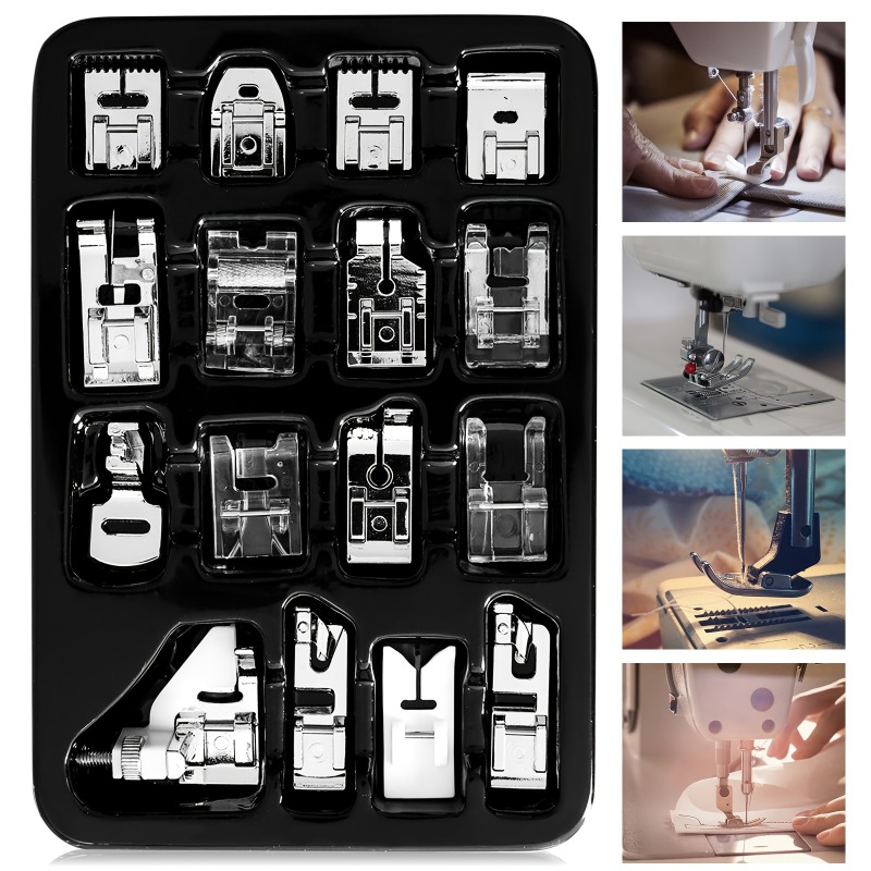 Textile Sewing Machine - ชุดอุปกรณ์ตีนผีจักรเย็บผ้าอเนกประสงค์ 16 ชิ้น พร้อมอะแดปเตอร์แบบเสียบและกล่องเก็บ
