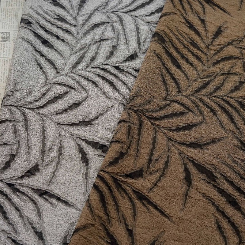 Vintage Sewing Textile - ผ้าแจ็คการ์ดลายใบปาล์ม 3D แบบวินเทจ ย้อมสีด้วยเส้นด้าย สำหรับงาน DIY