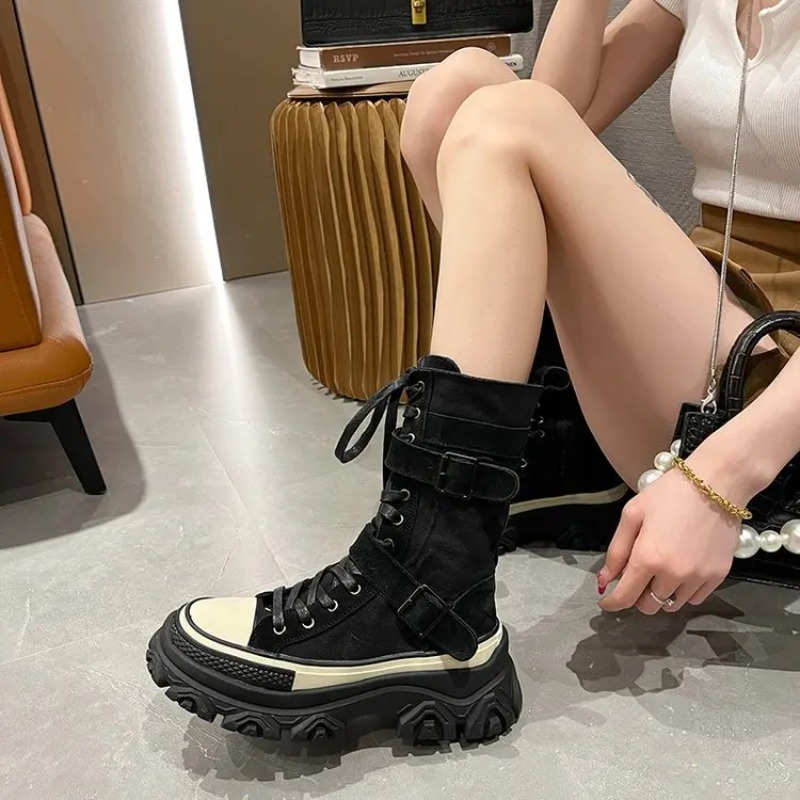 แพลตฟอร์มหนาผู้หญิงรองเท้าผ้าใ - Sewing Latex บทวิจารณ์และราคา